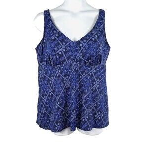 Swimsuits For All Women's Size 22 Blue Floral Tankini Top Only Empire Padded
